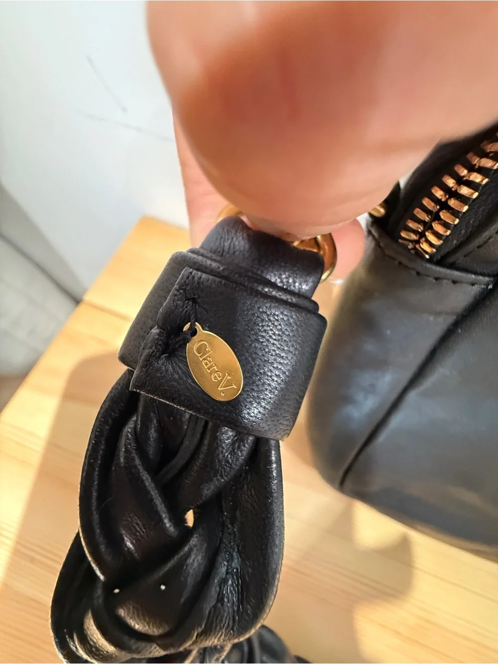 Clare V. Midi Sac in Black Leather with Braided Shoulder Strap - Picture 12 of 16